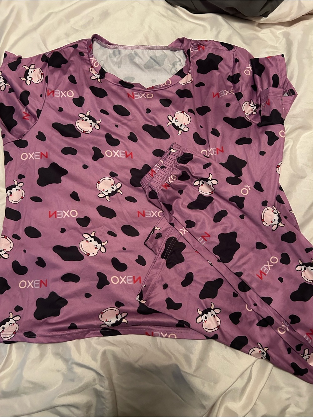 SHEIN Women’s 2 Piece Purple Cow Print Pajama Set 2 XL